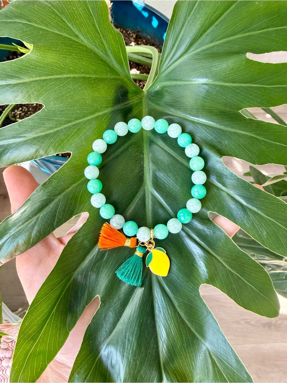 Green Aventurine & Agate bracelet with Lemon charm 🍋 (one)